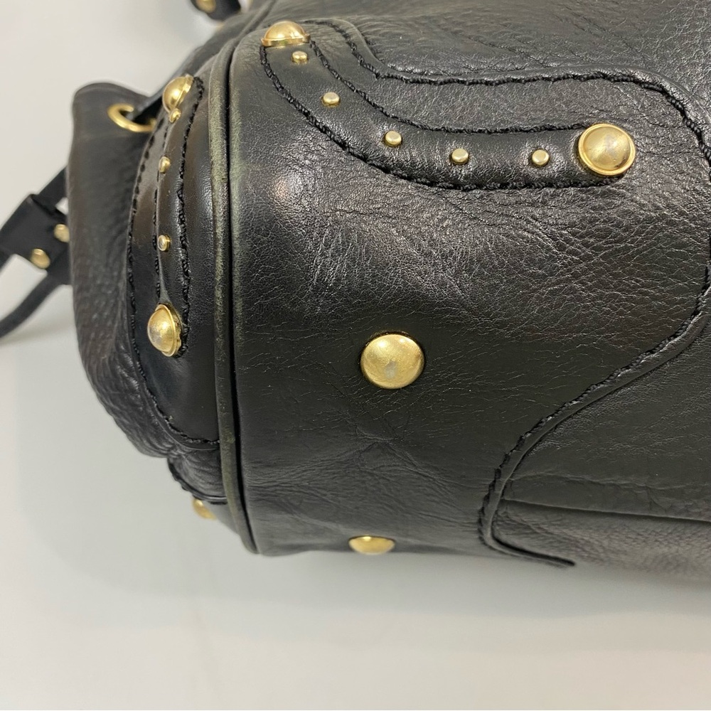 Michael Kors Black Leather Shoulder Bag with Gold Accents Gold MK Charm Studs - Picture 8 of 16